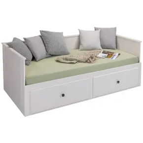 Divano Letto Singolo 90x200 cm in Legno Bianco con 2 Cassetti