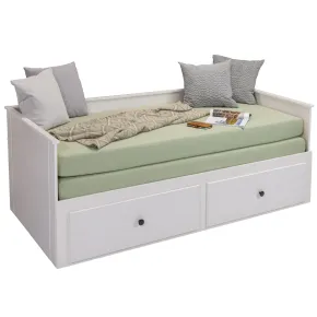 Divano Letto Singolo 90x200 cm in Legno Bianco con 2 Cassetti 2