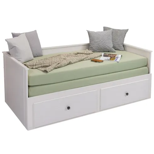 Divano Letto Singolo 90x200 cm in Legno Bianco con 2 Cassetti