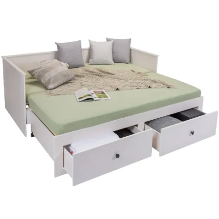 Divano Letto Singolo 90x200 cm in Legno Bianco con 2 Cassetti