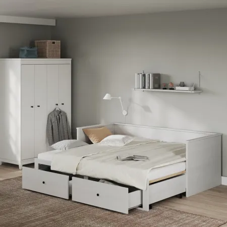 Divano Letto Singolo 90x200 cm in Legno Bianco con 2 Cassetti
