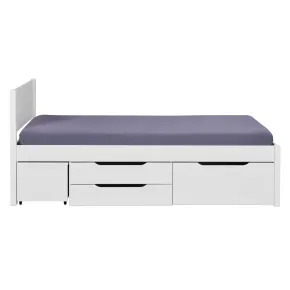 Letto alla Francese 140x200 cm in Legno Bianco con Cassetti Comodino 2