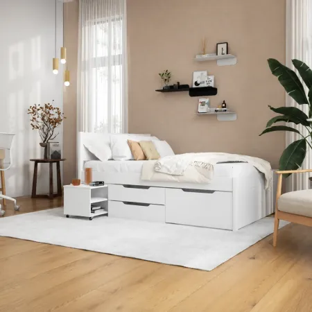 Letto alla Francese 140x200 cm in Legno Bianco con Cassetti Comodino