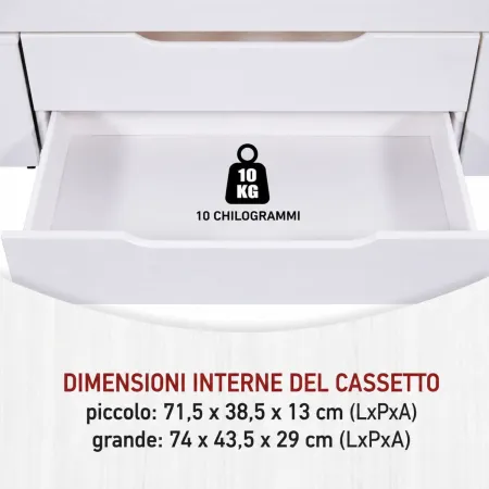 Letto alla Francese 140x200 cm in Legno Bianco con Cassetti Comodino