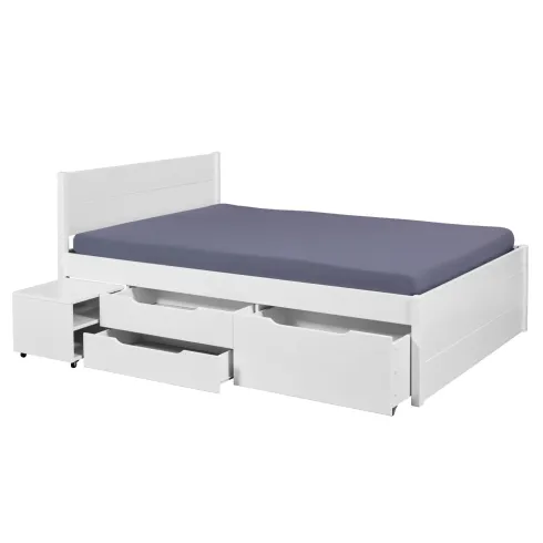 Letto Matrimoniale 180x200 cm in Pino Bianco con Cassetti Comodini