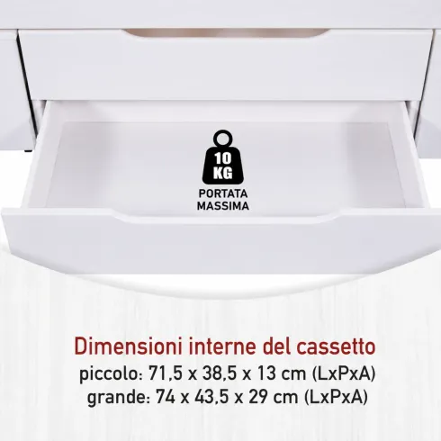 Letto Matrimoniale 180x200 cm in Pino Bianco con Cassetti Comodini