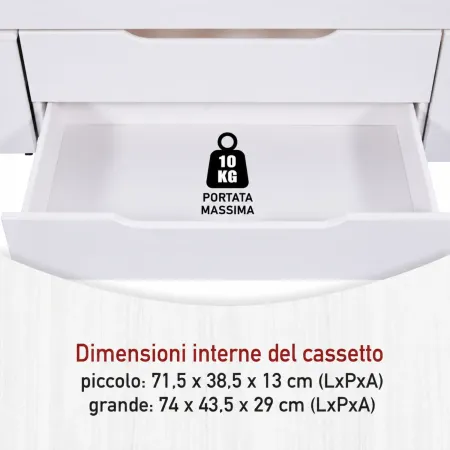 Letto Matrimoniale 180x200 cm in Pino Bianco con Cassetti Comodini