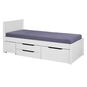 Letto Singolo 90x200 cm in Legno Bianco Cassetti Comodino Estraibili