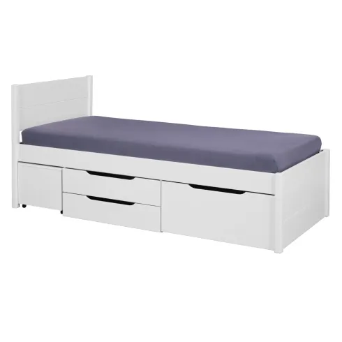 Letto Singolo 90x200 cm in Legno Bianco Cassetti Comodino Estraibili