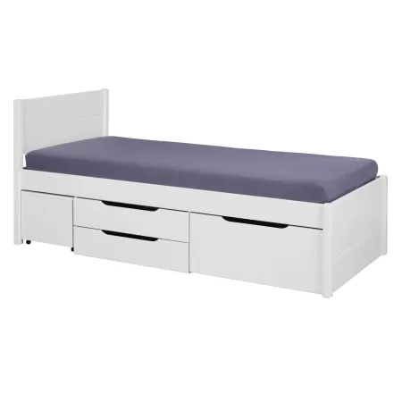 Letto Singolo 90x200 cm in Legno Bianco Cassetti Comodino Estraibili
