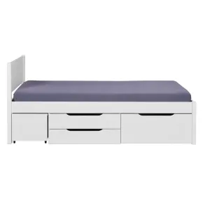 Letto Singolo 90x200 cm in Legno Bianco Cassetti Comodino Estraibili 2