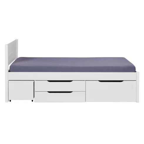 Letto Singolo 90x200 cm in Legno Bianco Cassetti Comodino Estraibili