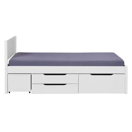 Letto Singolo 90x200 cm in Legno Bianco Cassetti Comodino Estraibili