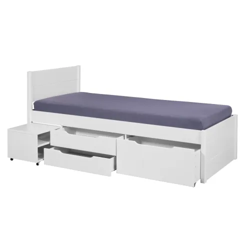 Letto Singolo 90x200 cm in Legno Bianco Cassetti Comodino Estraibili