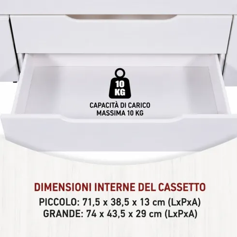 Letto Singolo 90x200 cm in Legno Bianco Cassetti Comodino Estraibili