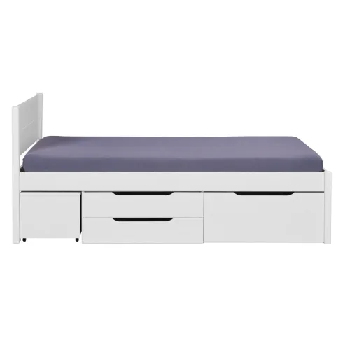 Letto Matrimoniale 160x200 cm Legno Bianco con Rete Cassetti Comodini