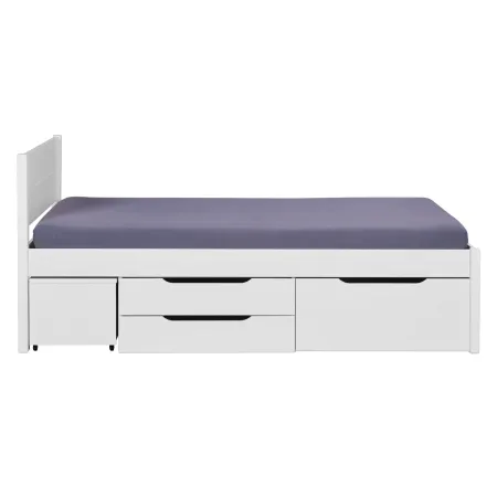 Letto Matrimoniale 160x200 cm Legno Bianco con Rete Cassetti Comodini