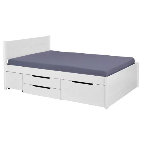 Letto Matrimoniale 160x200 cm Legno Bianco con Rete Cassetti Comodini