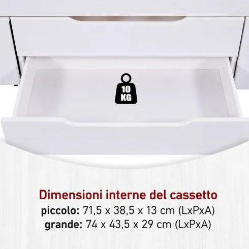Letto Matrimoniale 160x200 cm Legno Bianco con Rete Cassetti Comodini
