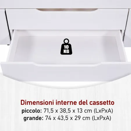 Letto Matrimoniale 160x200 cm Legno Bianco con Rete Cassetti Comodini