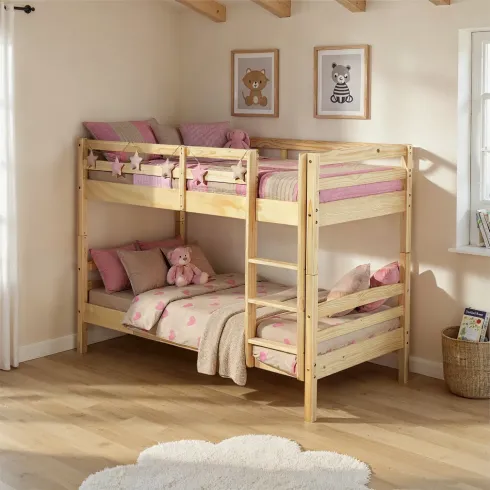 Letto a Castello 90x200 cm Legno Massello Naturale con 2 Reti Singole