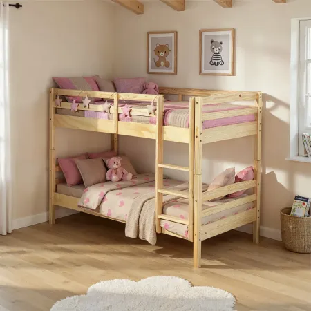 Letto a Castello 90x200 cm Legno Massello Naturale con 2 Reti Singole