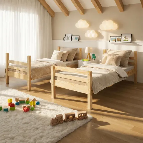 Letto a Castello 90x200 cm Legno Massello Naturale con 2 Reti Singole