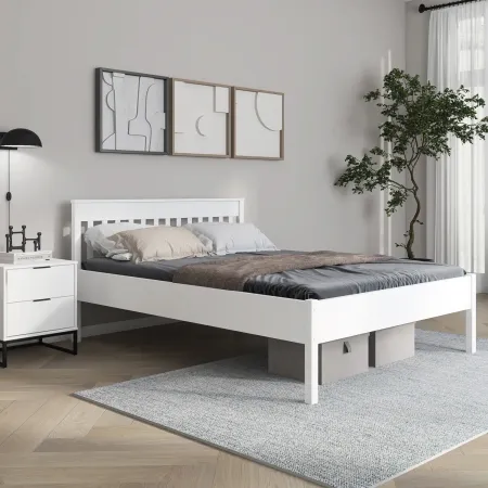 Letto alla Francese 140x200 cm in Pino Massello Bianco con Testiera