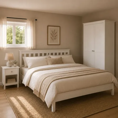 Letto alla Francese 140x200 cm in Pino Massello Bianco con Testiera