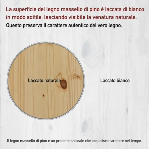 Letto alla Francese 140x200 cm in Pino Massello Bianco con Testiera