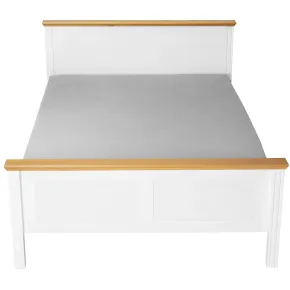 Letto alla Francese 140x200 cm Pino Massello Bianco Rovere con Testiera 2