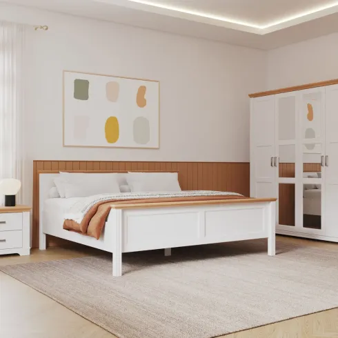 Letto Matrimoniale 180x200 cm Pino Massello Bianco Rovere con Testiera