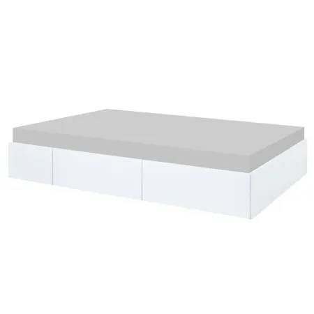 Letto alla Francese 140x200 cm Bianco con 4 Cassetti Rete a Doghe