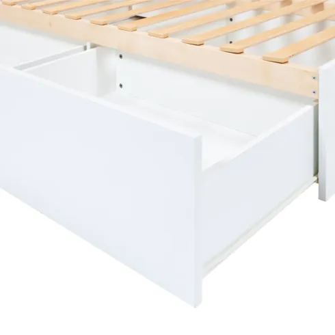 Letto alla Francese 140x200 cm Bianco con 4 Cassetti Rete a Doghe