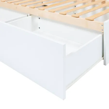 Letto alla Francese 140x200 cm Bianco con 4 Cassetti Rete a Doghe
