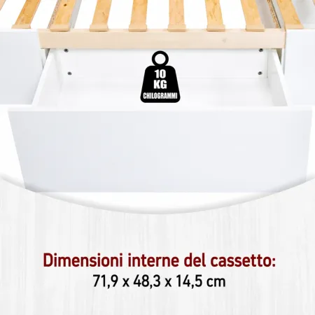 Letto alla Francese 140x200 cm Bianco con 4 Cassetti Rete a Doghe