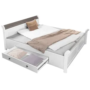 Letto alla Francese 140x200 cm Bianco con 4 Cassetti Rete a Doghe 2
