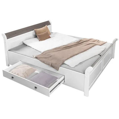Letto alla Francese 140x200 cm Bianco con 4 Cassetti Rete a Doghe