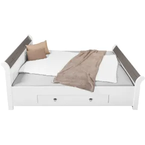 Letto alla Francese 140x200 cm Bianco con 4 Cassetti Rete a Doghe