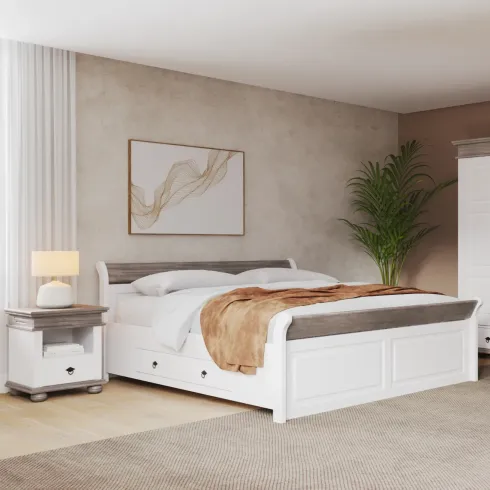 Letto alla Francese 140x200 cm Bianco con 4 Cassetti Rete a Doghe