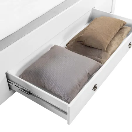 Letto alla Francese 140x200 cm Bianco con 4 Cassetti Rete a Doghe