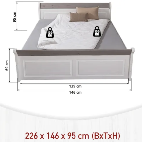 Letto alla Francese 140x200 cm Bianco con 4 Cassetti Rete a Doghe