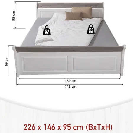 Letto alla Francese 140x200 cm Bianco con 4 Cassetti Rete a Doghe