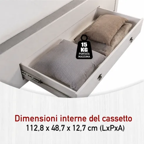 Letto alla Francese 140x200 cm Bianco con 4 Cassetti Rete a Doghe