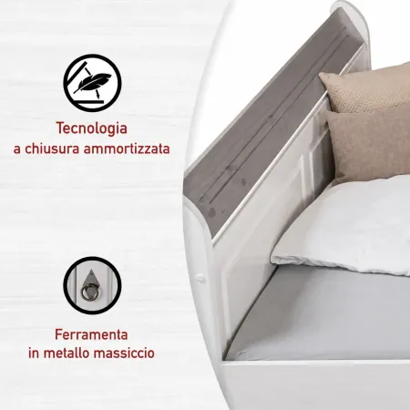 Letto alla Francese 140x200 cm Bianco con 4 Cassetti Rete a Doghe