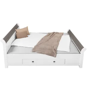 Letto Matrimoniale 180x200 cm Legno Bianco Grigio Cenere con Cassetto