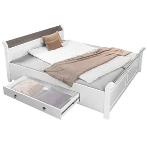Letto Matrimoniale 180x200 cm Legno Bianco Grigio Cenere con Cassetto 2