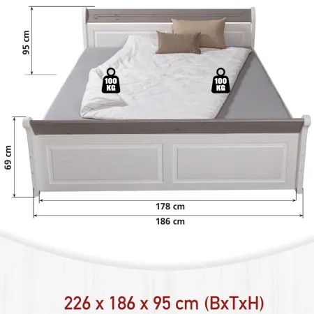 Letto Matrimoniale 180x200 cm Legno Bianco Grigio Cenere con Cassetto