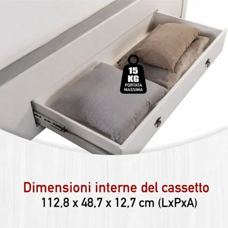 Letto Matrimoniale 180x200 cm Legno Bianco Grigio Cenere con Cassetto