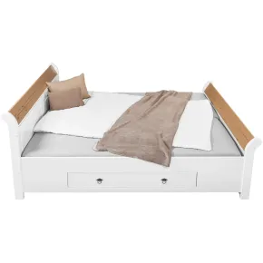 Letto alla Francese 140x200 Pino Massello Bianco Rovere con Cassetto